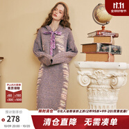 兩三事同頻奏鳴 2025春季新款休閑花色綁帶連帽針織裙寬松連衣裙 粉色 M