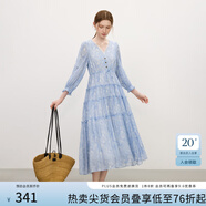 范思藍恩休閑度假風(fēng)中長(cháng)袖連衣裙 云水藍 XL