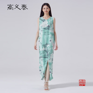 高義泰印花重喬47姆米真絲圓領(lǐng)無(wú)袖下擺開叉直筒簡(jiǎn)約聚會(huì)禮服長(zhǎng)裙AY859 煙波丹青艷（Y93） S
