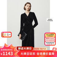 朗姿法式高級(jí)感絲絨長裙冬季新款連衣裙氣質(zhì)顯瘦v領(lǐng)小黑裙 黑色2 2XL