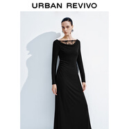 UR2026春季新款女裝氣質(zhì)蕾絲拼接褶皺收腰連衣裙UWH750119 黑色 (偏長(cháng)) M