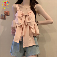 CS.LION法式甜美蝴蝶結寬松小吊帶背心女內搭夏季小眾設計感外穿短款上衣 粉色 M 95-110斤