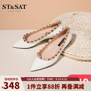 St&Sat星期六2025春季新款單鞋爆款溫柔風(fēng)尖頭四季款鉚釘簡(jiǎn)約女鞋 米白色 39 245mm