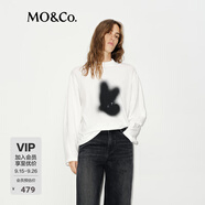 MO&Co.長袖T恤剪影做舊印花小圓領(lǐng)中性H型寬松棉質(zhì)落肩白色秋摩安珂 本白色 S /160