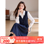 熙世界（sllsky）廳里廳氣假兩件長(zhǎng)袖連衣裙女2025春季教資面試收腰襯衫裙子 寶藍(lán)色 M