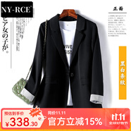 NY-RCE休閑黑色小西裝外套女春秋2025年新款春季中厚小個子西服女 黑白袖口 春秋款 M