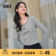 森馬長袖T恤女短款蝴蝶結(jié)字母春秋溫柔蕾絲緊身上衣107624101001