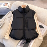 高級感歐貨咖色羽絨棉服馬甲外套女2025秋冬新款大碼胖mm疊穿背心 黑色棉服[秋季/秋裝/早秋/春秋/ S(70-80斤) 均碼