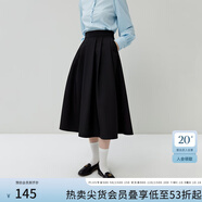 范思藍(lán)恩23FS13283赫本風(fēng)黑色a字半身裙女秋季高腰西裝裙百褶傘裙 曜石黑 XS