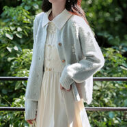 紫昕月春秋新款羊駝絨圓領(lǐng)繡花針織開衫毛衣女外套歐美風(fēng)穿搭短款女上衣 a181青藍色 S /80-95斤