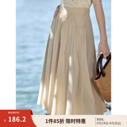 茵曼（INMAN）休閑半身裙2025夏女裝新款松緊高腰寬松A字小個子中長白半裙子 卡其杏-K18322222 S