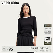 VEROMODAT恤秋新款拼接圓領兩側抽繩裝飾七分袖上衣3330013 黑色 160/80A/S