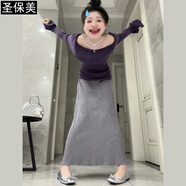 圣保美氣質(zhì)套裝連衣裙子女秋冬2025新款減齡半身裙小個(gè)子韓系穿搭一整套 上衣+半裙【套裝】 S 碼