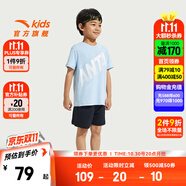 安踏兒童兩件套夏季童裝套裝新款T恤+褲子中大童短袖短褲寬松運動褲 【男童】冰涼藍(lán)/基礎(chǔ)黑7712-4 170