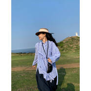 cici-shop小紅書(shū)爆款景不甜Jinputi設計感藍色襯衫女寬松秋冬季疊穿中長(cháng)款 藍條 S 均碼