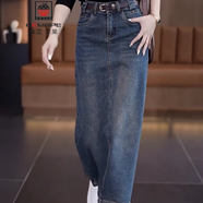AEMAPE牛仔半身裙子女高腰春秋夏女款2025新款顯瘦中長(cháng)款下身裙時(shí)尚半裙 復古藍牛仔裙 3XL (145-160斤拍)