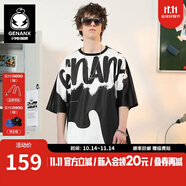 閃電潮牌（GENANX）情侶裝夏裝短袖國潮oversize寬松太空棉t恤男國潮 黑白色 S