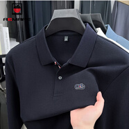 AEMAPE品牌100純棉長(cháng)袖T恤男春秋休閑商務(wù)爸爸上衣體恤翻領(lǐng)刺繡POLO 衫 深藍色 175 建議 130-155斤 XL