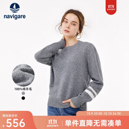 Navigare意大利小帆船純羊毛衫女士秋冬款保暖毛衣圓領(lǐng)針織衫內(nèi)搭打底衫 煙灰 L