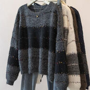 壹號鳳寬松慵懶彩點(diǎn)長(cháng)袖毛衣針織衫秋冬2025新款大碼女裝胖mm巨好看上衣 灰色 S  建議80-95斤