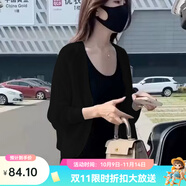 芃婷針織開衫外套冰絲女夏季2025新款外搭薄款配披肩上衣寬松短款春秋 黑色 3XL 建議145-155斤