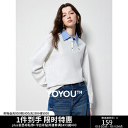 初語(yǔ)拼接假兩件襯衫衛衣女25春秋新款知識分子時(shí)尚polo領(lǐng)上衣情侶 銀花灰 XL