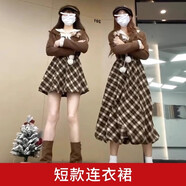 雪珺非覆古法式學(xué)院風(fēng)格紋洋裝子女春裝2025新款小個(gè)子假兩件花苞長(cháng)裙 短洋裝 無(wú)外套洋裝秋冬冬天裙子冬天配大衣的裙子法式 55 60kgL