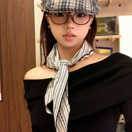 芯鳶日系黑白條紋亞麻絲巾女2025新款小眾感系脖領(lǐng)巾百搭圍脖配飾 白色