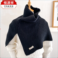 恒源祥圍脖套頭女針織毛線(xiàn)外搭披肩斗篷秋冬季高領(lǐng)護頸毛衣配大衣厚圍巾 高領(lǐng)針織搭肩-黑