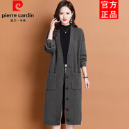 皮爾卡丹（pierre cardin）秋冬新款毛衣外套中長(zhǎng)款針織衫翻邊口袋設(shè)計(jì)彈力大百搭休閑女 灰色 均碼
