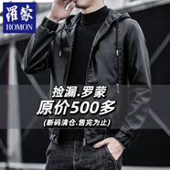 羅蒙（ROMON）皮衣男外套春秋款修身短款連帽帶帽男士皮夾克修身秋冬季加絨加厚 黑色 L 偏小