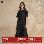 播流光氣質(zhì)連衣裙女2024夏季新款收腰優(yōu)雅法式茶歇裙DDR2LD5781 K40玄黑 S