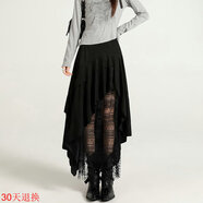 美拉德風(fēng)感麂皮絨半身裙女2025秋季新款秋冬不規則蕾絲中長(cháng)裙子 黑色 均碼 （80-155斤）