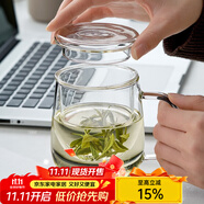 憶壺茶（YIHUTEA）泡茶杯茶水分離玻璃杯辦公室家用水杯男士茶杯玻璃高硼硅綠茶杯子 【玻璃蓋】500ML加厚君子杯