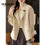 拉倫菲韻高端品牌雙面羊絨大衣女短款2025秋冬新款韓版寬松100%羊毛呢外套 象牙黃色 M 【115-130斤】