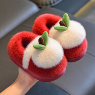 銘匯通兒童棉拖鞋冬季女童男童毛絨小孩寶寶棉鞋防滑包跟家居鞋棉拖軟底 蘋(píng)果款棉鞋-紅色(包跟) 22-23 內長(cháng)13.5約1-2歲