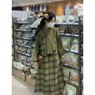 冬天奶甜系桔梗森女背帶裙兩件套裝女奶乖秋冬毛呢裙子甜美背心裙 毛衣背帶裙送圍巾 S