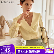Olrain歐芮兒緞面長袖襯衫女春裝寬松顯瘦時尚氣質(zhì)翻領(lǐng)提花襯衣 淺黃色 M 160/84A