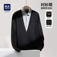 海瀾之家（HLA）針織衫男士25秋冬新輕商務(wù)經(jīng)典假兩件加絨加厚毛衣男中老年爸爸裝 黑色鑲拼30【加厚V領(lǐng)】 XL 180/96A 推薦151~164斤