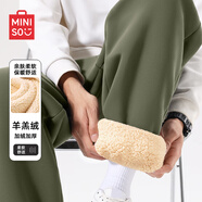 名創(chuàng)優(yōu)品（MINISO）衛(wèi)褲男加絨加厚冬季保暖羊羔絨束腳褲戶(hù)外防寒跑步運(yùn)動(dòng)寬松厚褲子 灰綠(純色) 3XL (體重180-205斤)