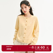 詩凡黎（'SEIFINI）詩凡黎老錢風絞花澳洲美麗諾全羊毛套頭針織打底衫25春毛衣開衫女 黃色 開衫 L