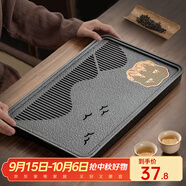 憶壺茶（YIHUTEA）茶盤(pán)托盤(pán)家用茶臺帶排水小型瀝水儲水實(shí)木功夫托盤(pán)泡茶具竹茶托 仿烏金石茶盤(pán)-大號