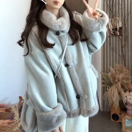 俞兆林（YUZHAOLIN）麂皮絨皮草外套女短款2025新款韓版寬松機(jī)車服加厚皮毛一體上衣 灰藍(lán)色不含包 M 85-110斤