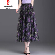 皮爾卡丹復古印花網(wǎng)紗半身裙女夏季2025新款高腰垂感a字裙中長(cháng)裙大擺裙子 葡萄紫花 均碼 體重90~145斤