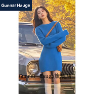 Gunnar Hauge包臀裙緊身連衣裙毛線(xiàn)衣針織連身裙矮小個(gè)子連體裙橘色秋冬內搭慵 藍色 XL 建議115-130斤