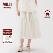 無(wú)印良品（MUJI）女式 強捻 抽褶裙 長(cháng)半身裙女裙子女裝格子裙25年夏季BE1VEC5S 米白色 M （160/66A）