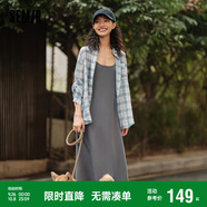森馬連衣裙女中長款格子襯衫修身吊帶裙夏氣質(zhì)兩件套107424114004