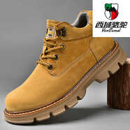 西域駱駝（VANCAMEL）工裝鞋男覆古低幫馬丁靴男款英倫風(fēng)鞋子真皮潮鞋厚底大頭皮鞋 金黃色/單鞋 38 【240】