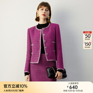 顏域圓領(lǐng)短款上衣女冬2025新款高級感顯瘦黑色小香風(fēng)毛呢外套 玫紅 M