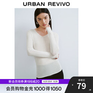 UR秋季新款女裝簡約基礎百搭休閑修身V領針織衫UWB940008 象牙白 M